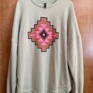 Mint Green Sweatshirt with Pink & Brown Aztec Print